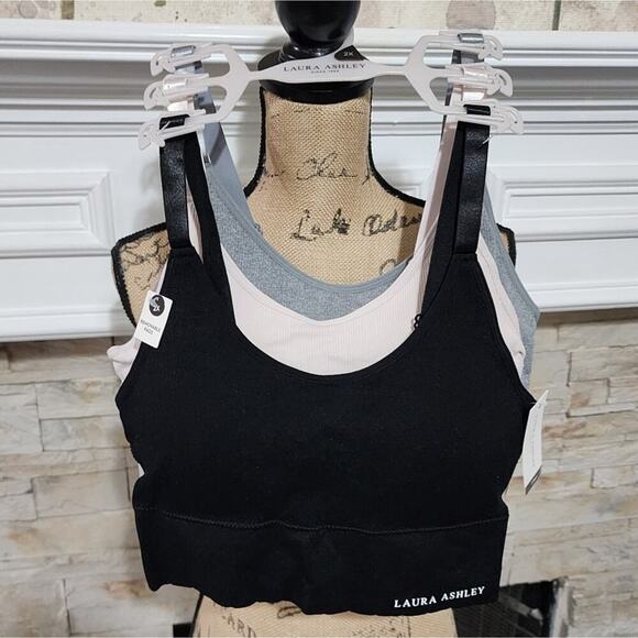 Laura Ashley 3pk longline ribbed active athletic lounge bras bralettes plus size - Picture 1 of 11